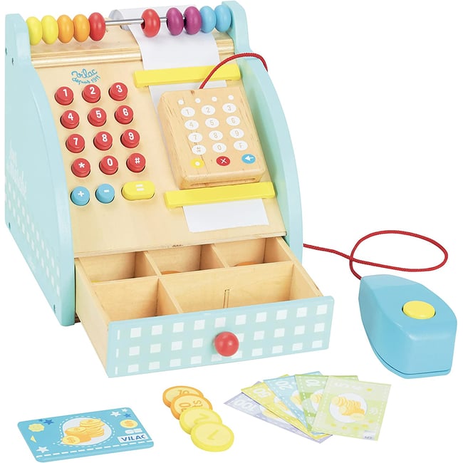 Jour de marché Caisse enregistreuse en bois multicolore <span itemprop=