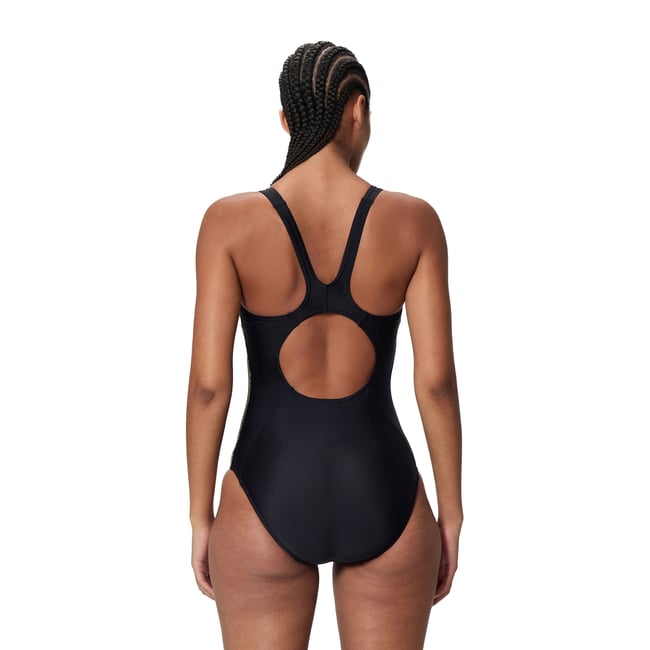 Maillot de bain 1 pièce dos nageur motif/style imprimé PLACEMENT MEDALIST noir / vert clair <span itemprop=