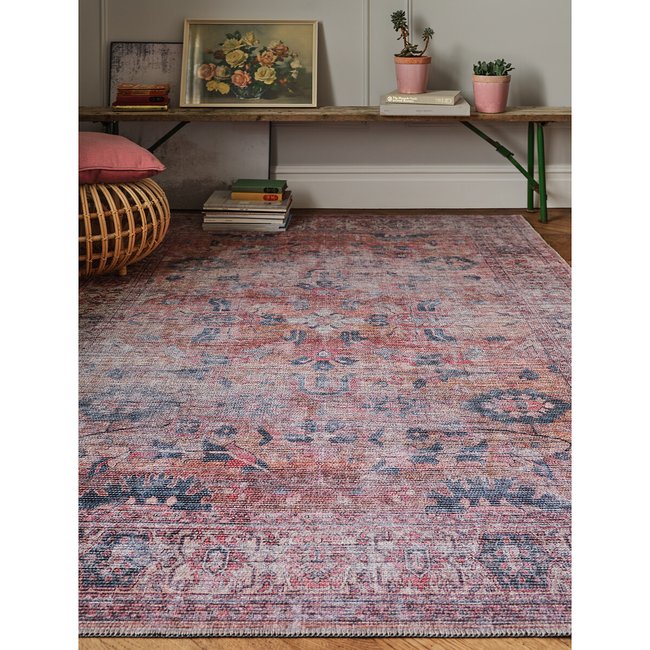 Distressed Vintage Style Flatweave Rug, red, SO'HOME