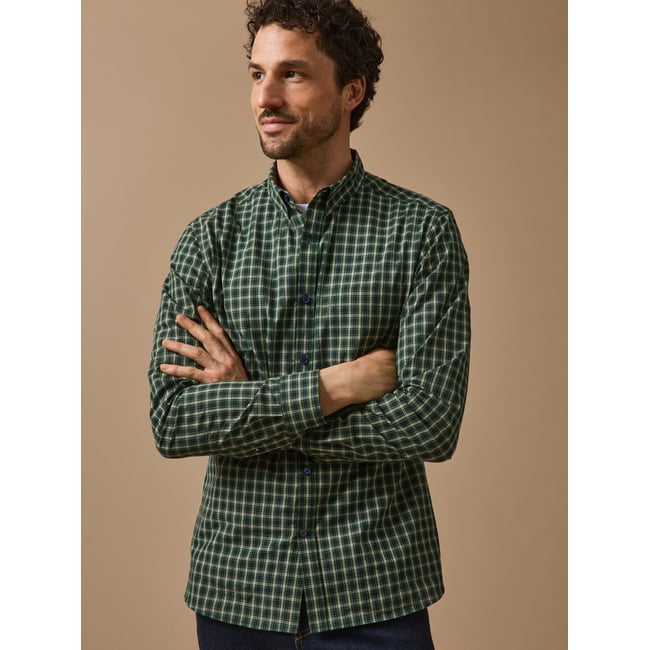 Chemise popeline carreaux  - coupe ajustée carreaux ecossais <span itemprop=