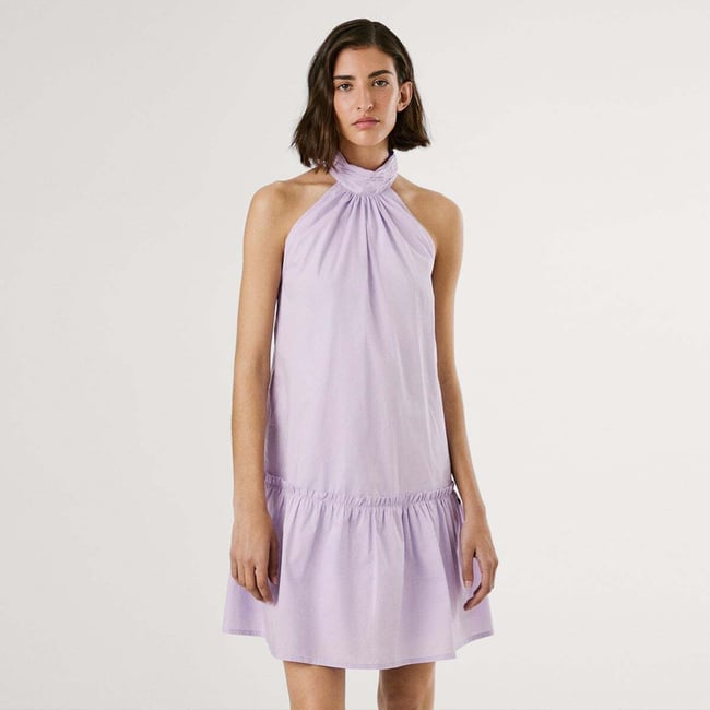 Robe Courte À Col Dos Nu En Popeline lilas <span itemprop=