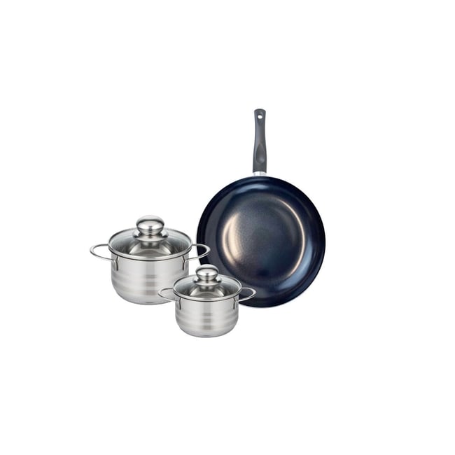 Batterie 1 poêle 24cm + 2 faitouts 12/14cm PRIMA BRILLANT noir <span itemprop=
