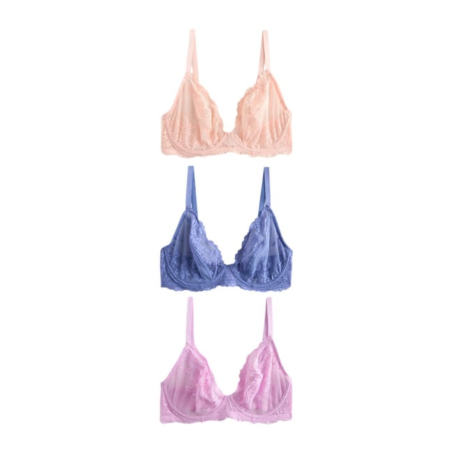 Soutien-gorge en dentelle, lot de 3 mauve/pêche/bleu <span itemprop=