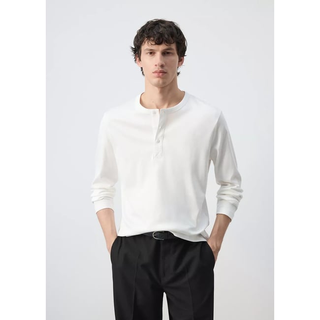 T-shirt 100 % coton col boulanger - MANGO MAN