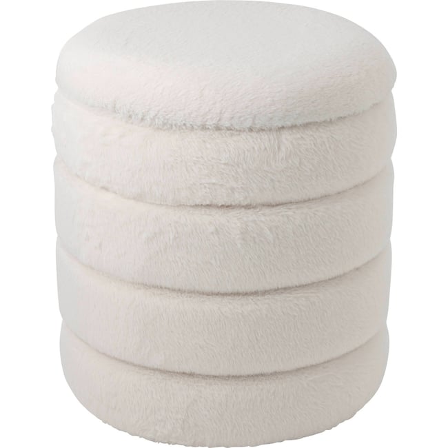 Pouf rond coffre de rangement tout doux Couleur blanc <span itemprop=