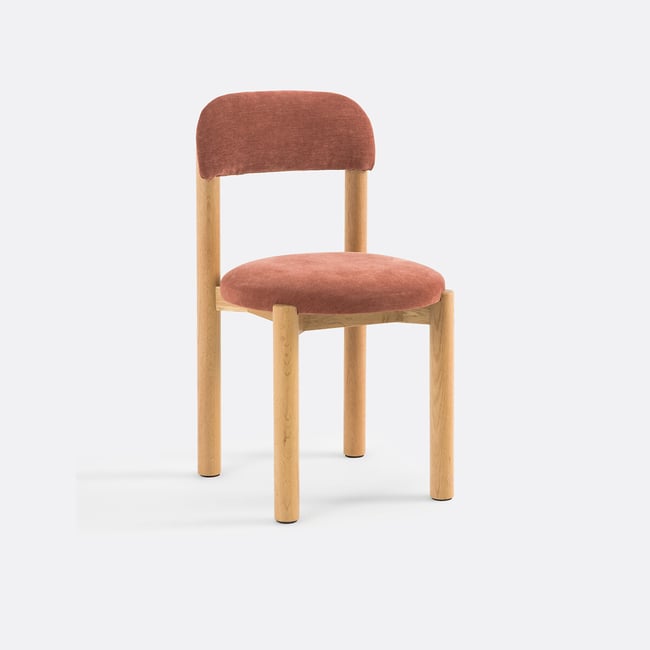 Silla con patas de roble macizo y asiento de terciopelo, Bombino marrón <span itemprop=