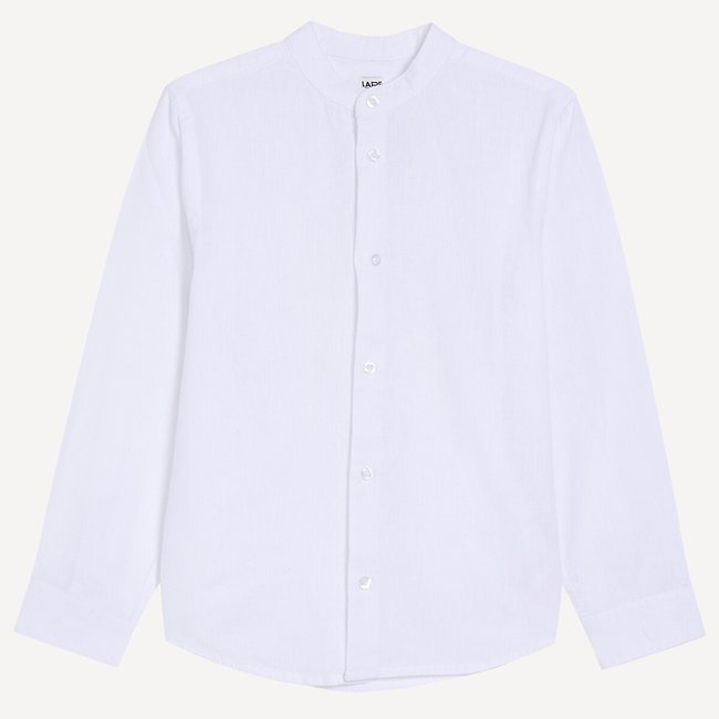 Chemise col mao, coton/lin blanc <span itemprop=
