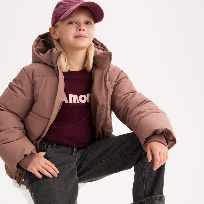 Doudoune légère à capuche   rose <span itemprop=