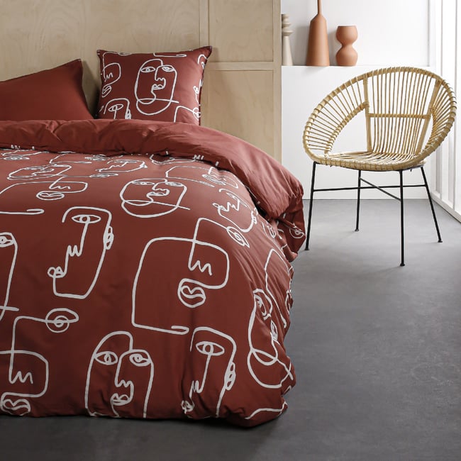 Parure de lit coton 2 personnes imprimé graphique SUNSHINE rouge <span itemprop=