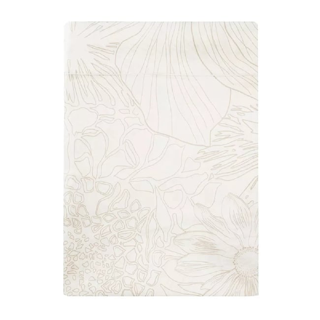 Drap plat satin de coton FLOWER POWER white <span itemprop=