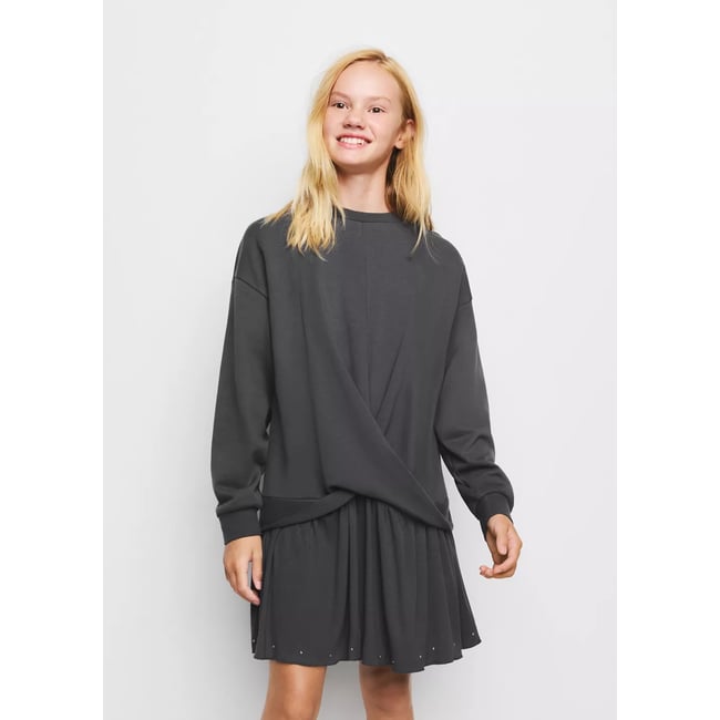 Robe combinée détails clous gris anthracite <span itemprop=