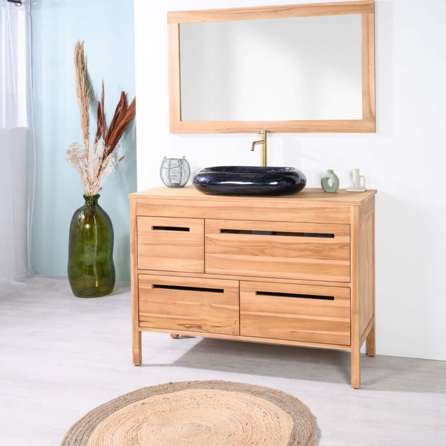 Meuble sous vasque en teck Sira 120cm Couleur naturel <span itemprop=
