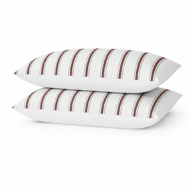 Lot de 2 taies d’oreiller imprimées en percale de coton bio, LA RAYURE BICOLORE violet <span itemprop=