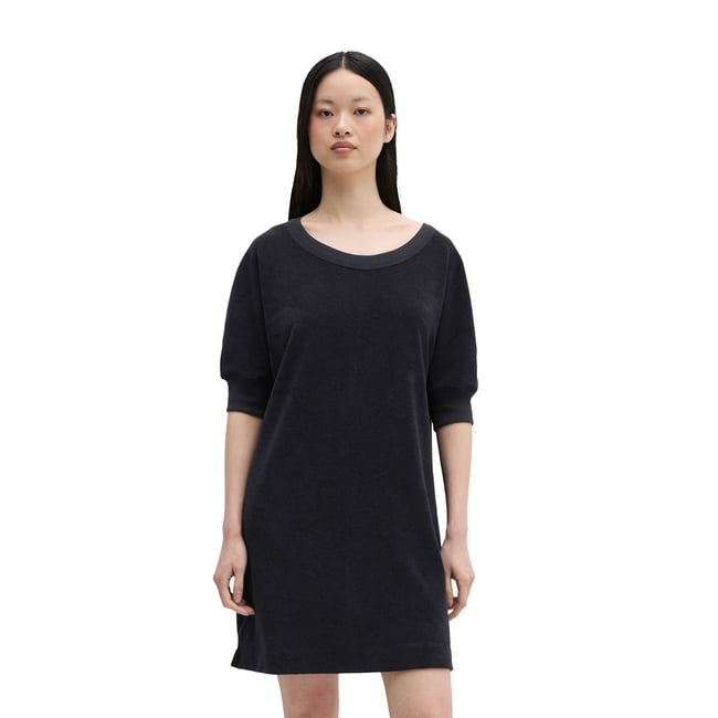 Robe en éponge loose en mélange de coton organique bleu foncé <span itemprop=
