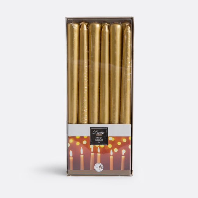 Lot de 12 bougies lisses H25 cm, Caspar Couleur or <span itemprop=