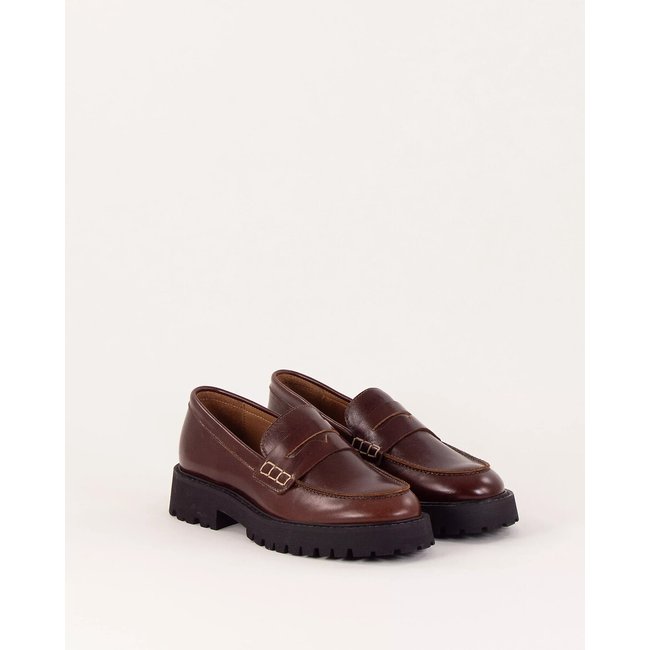 Mocassin cuir semelle plateforme BARCELO acajou <span itemprop=
