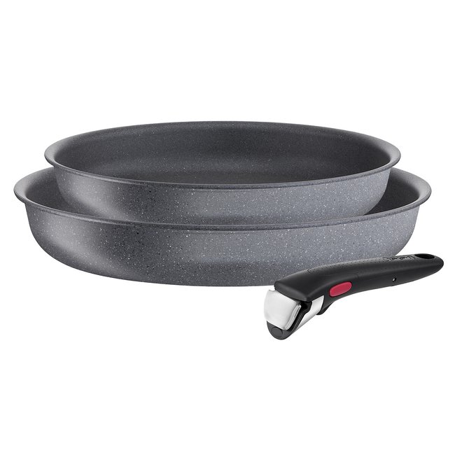 3-Piece Ingénio Natural Force Cookware Set, speckled grey, TEFAL