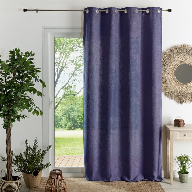 Rideau tamisant  -  - Effet tissé - QABANE bleu <span itemprop=