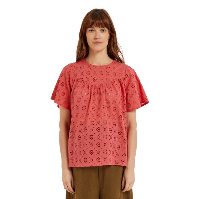 Blouse de grossesse broderie anglaise framboise <span itemprop=