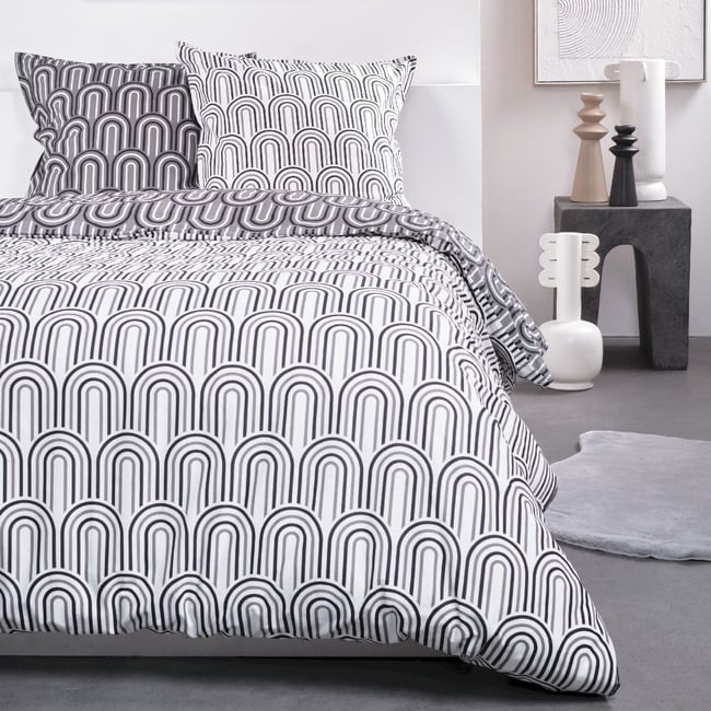 Parure de lit imprimé Graphique coton SUNSHINE SOPHIE blanc <span itemprop=