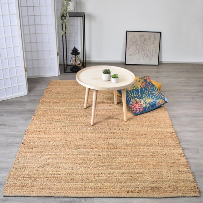 Tapis en jute fait à la main motif uni NATURE 1 Couleur beige <span itemprop=