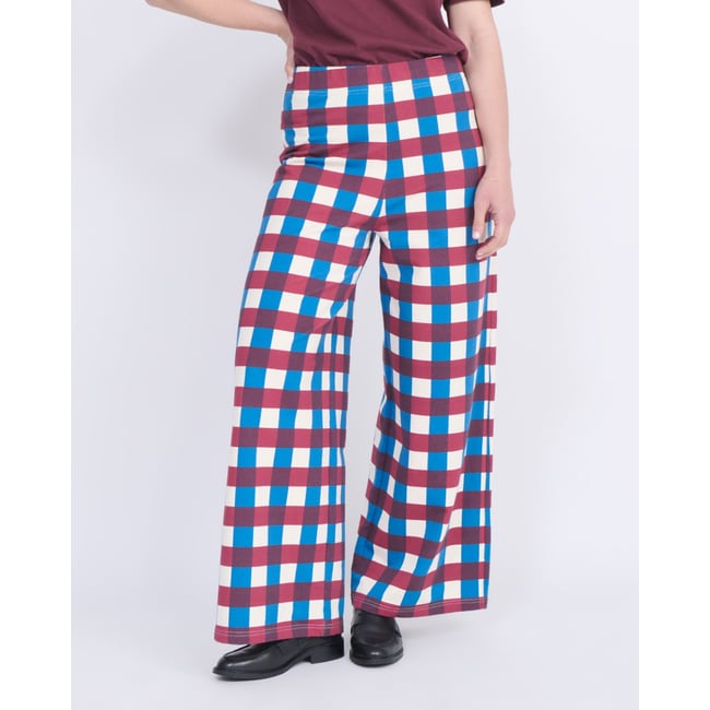 Pantalon en coton bio imprimé vichy multicolore garden vichy <span itemprop=