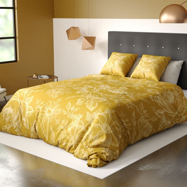 Parure housse de couette 100% coton bio 57fils-victoria ocre ocre <span itemprop=