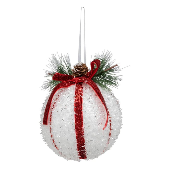Boule de Noël bonbon pomme de pin 100mm Couleur blanc <span itemprop=