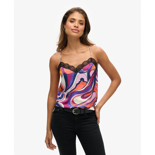 Caraco en satin avec liseré en dentelle - SUPERDRY