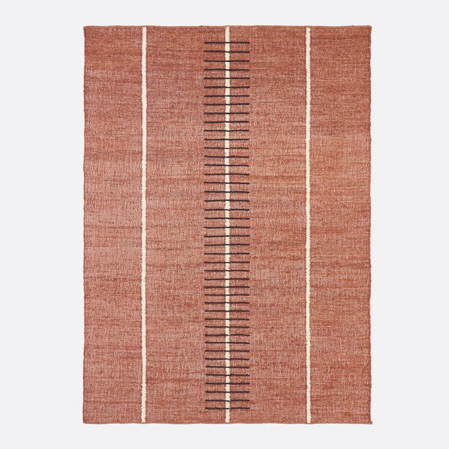 Calvy Line Print Cotton and Jute Rug, brick, LA REDOUTE INTERIEURS