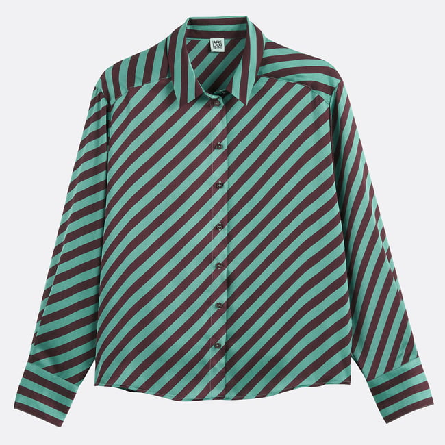 Chemise satinée à rayures, manches longues  rayé vert/rouge <span itemprop=
