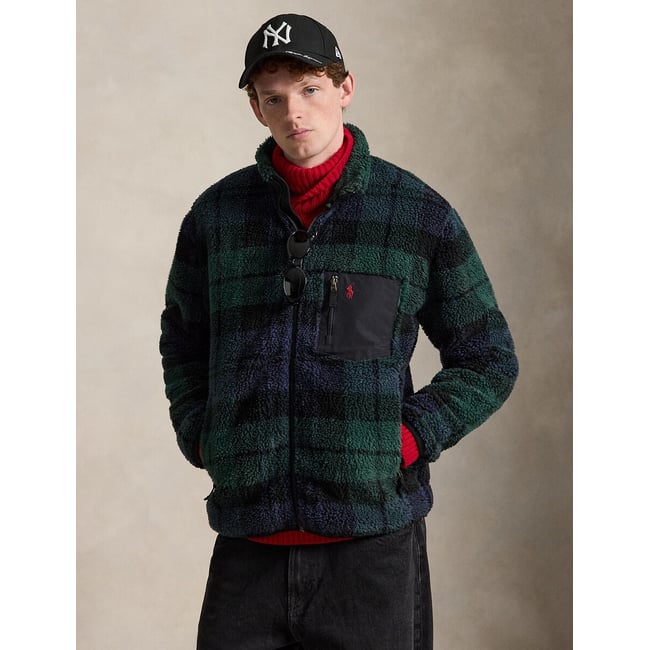 Fleece trui, opstaande kraag, vintage <span itemprop=