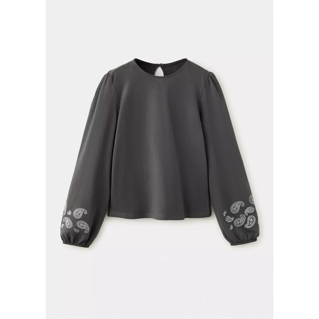 T-shirt coton détails brodés gris anthracite <span itemprop=