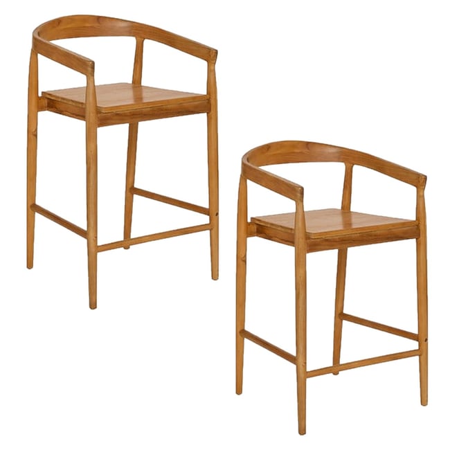 Lot de 2 tabourets de bar en teck naturel MIYAKO Couleur marron <span itemprop=