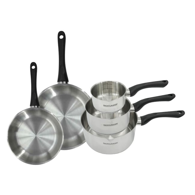 Batterie 2 poêles 20/24cm + 3 casseroles 12/16/20cm GENEVA inox|noir <span itemprop=