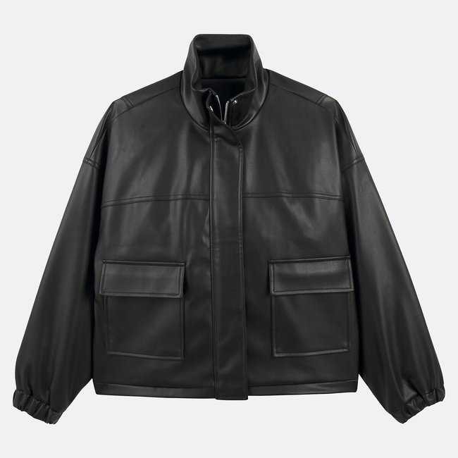 Faux Leather Bomber Jacket with Zip Fastening, black, LA REDOUTE COLLECTIONS