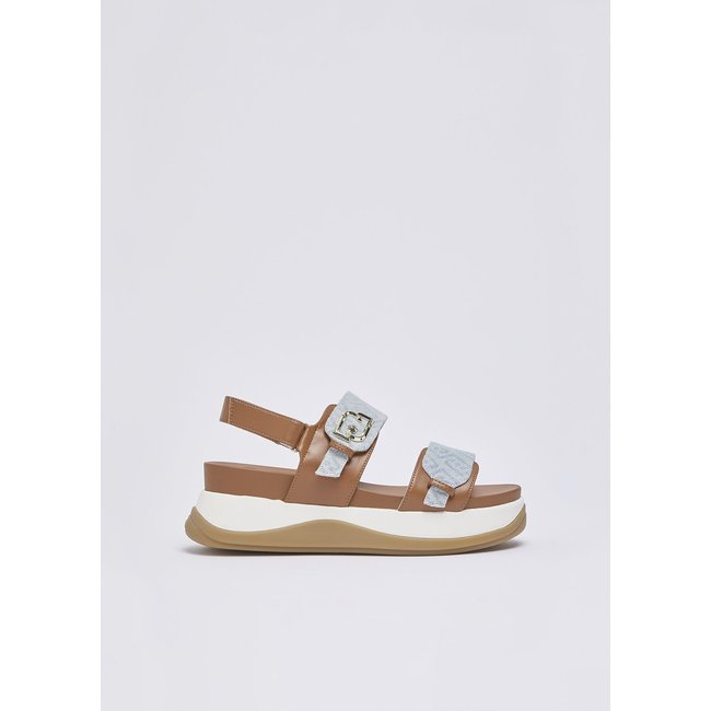 Sandales en denim jacquard bleu clair <span itemprop=