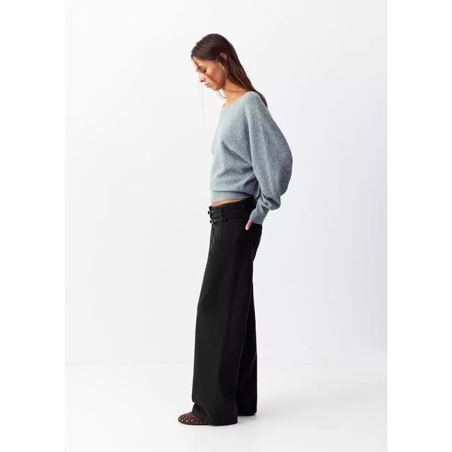 Jean wide leg avec double ceinture gris anthracite <span itemprop=