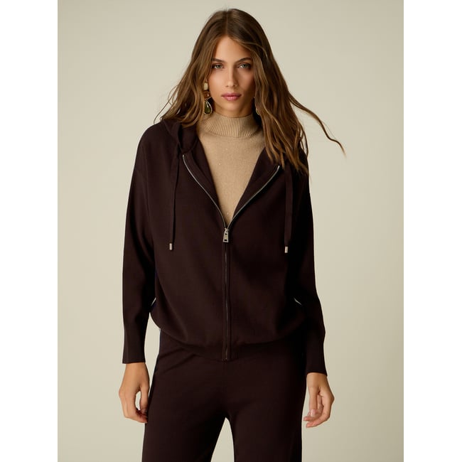 Sweat à capuche avec zip marron <span itemprop=