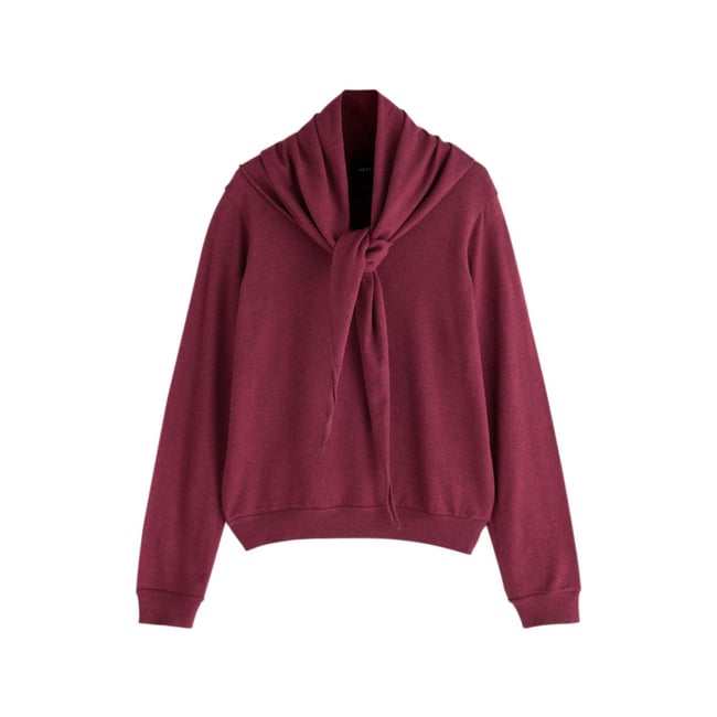 Haut effet maille et détail foulard vin <span itemprop=