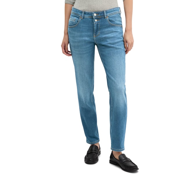 Jeans modèle Theda boyfriend en coton stretch doux bleu <span itemprop=