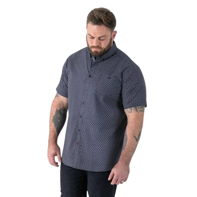 Chemise manches courtes motif/style icône MELROSE bleu marine <span itemprop=