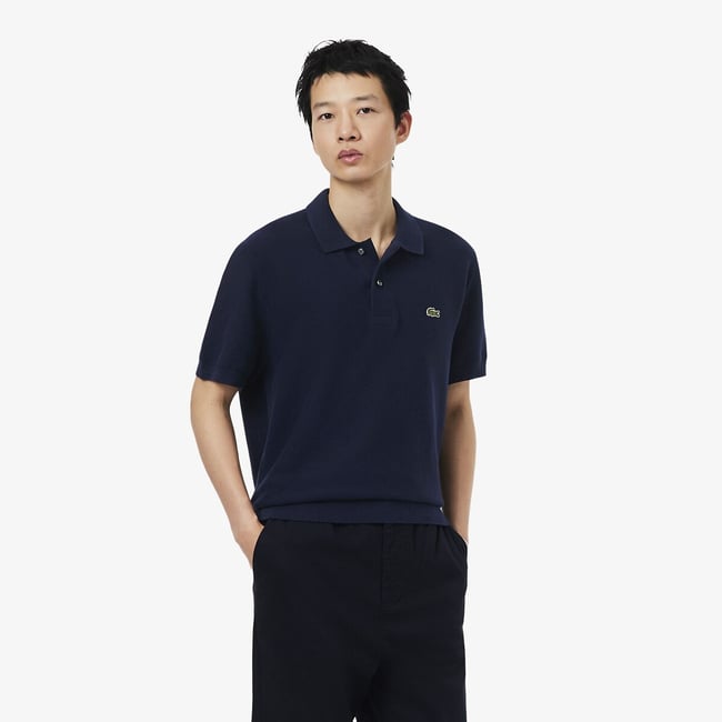 Pull col polo, en maille fine, coton point mousse - LACOSTE