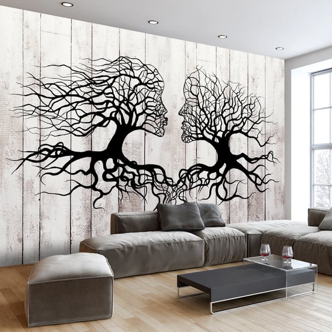 Papier peint intissé panoramique Abstractions A Kiss of a Trees Couleur noir <span itemprop=