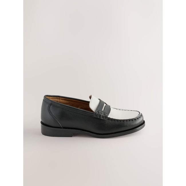 Mocassins habillés en cuir noir/blanc <span itemprop=