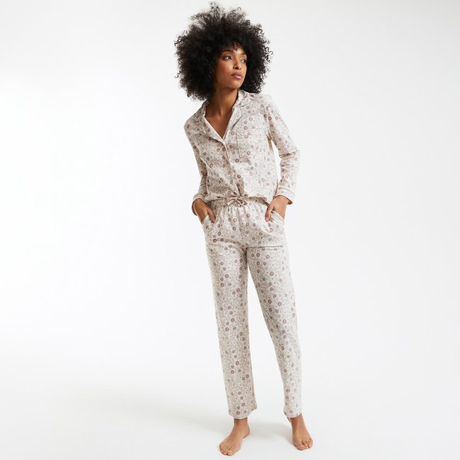 Pijama de punto de algodón con estampado de flores estampado floral <span itemprop=