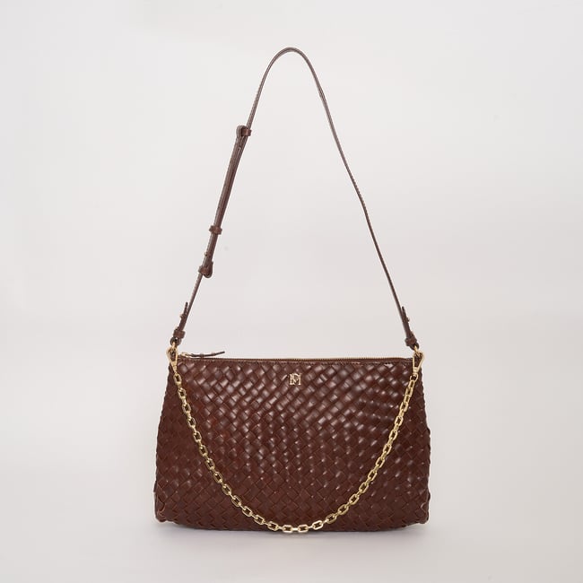 Sac pochette en cuir de vachette tressé, VIOLETTE XL brun <span itemprop=