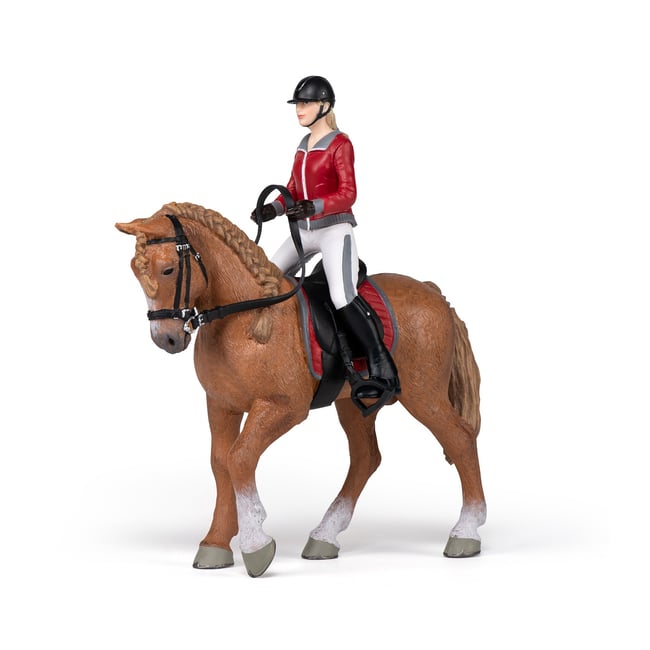 Figurine Cheval de promenade et sa cavalière marron <span itemprop=