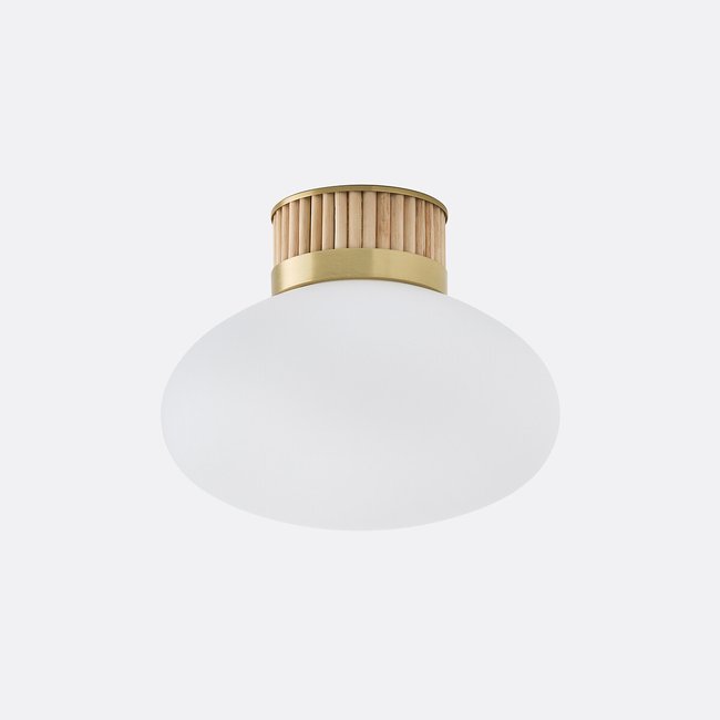 Plafonnier ou applique, en laiton, bambou et verre opaline, DOLCE Couleur blanc <span itemprop=