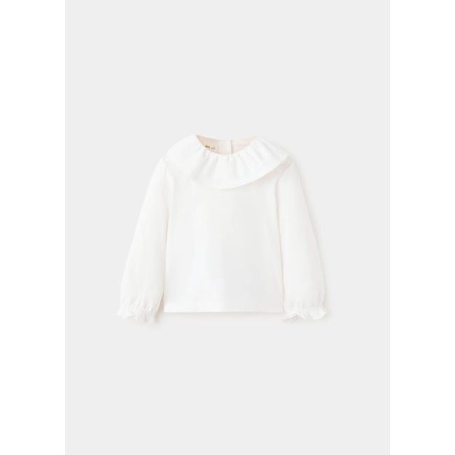 T-shirt en coton col claudine blanc cassé <span itemprop=